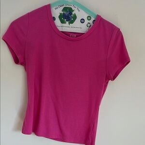 GAP Pink Ribbed Short Sleeve Top